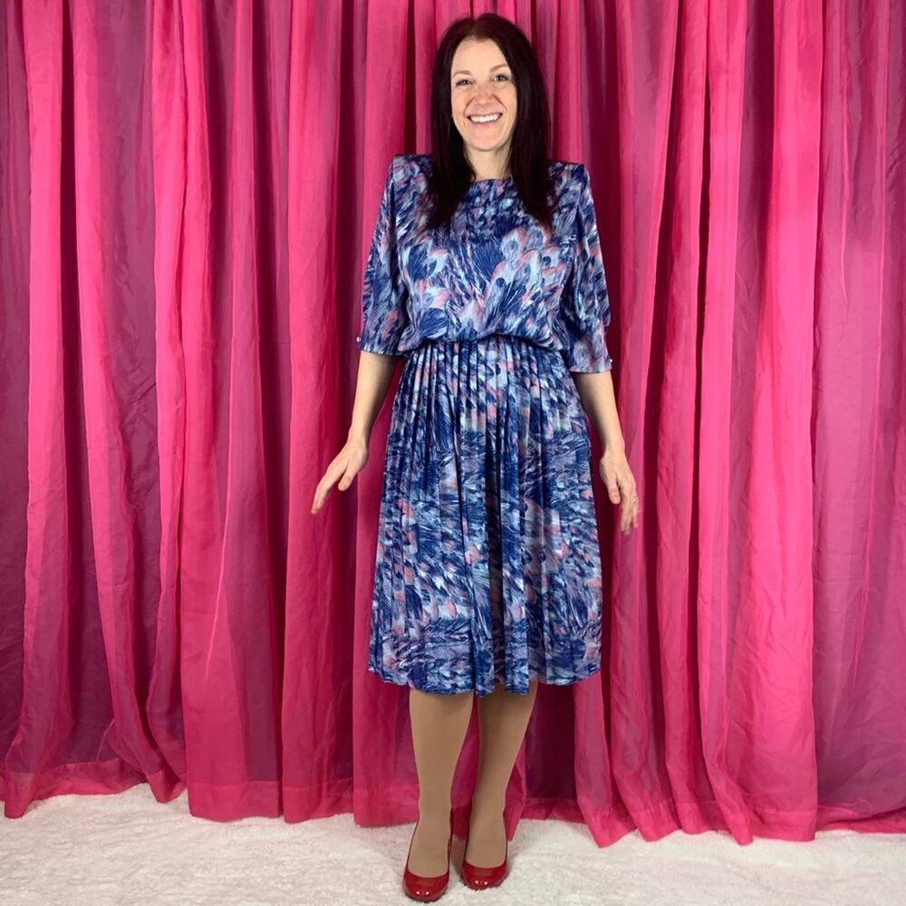 Vintage 80s M. C. S. Ltd. pleated skirt secretary day dress, size 16p